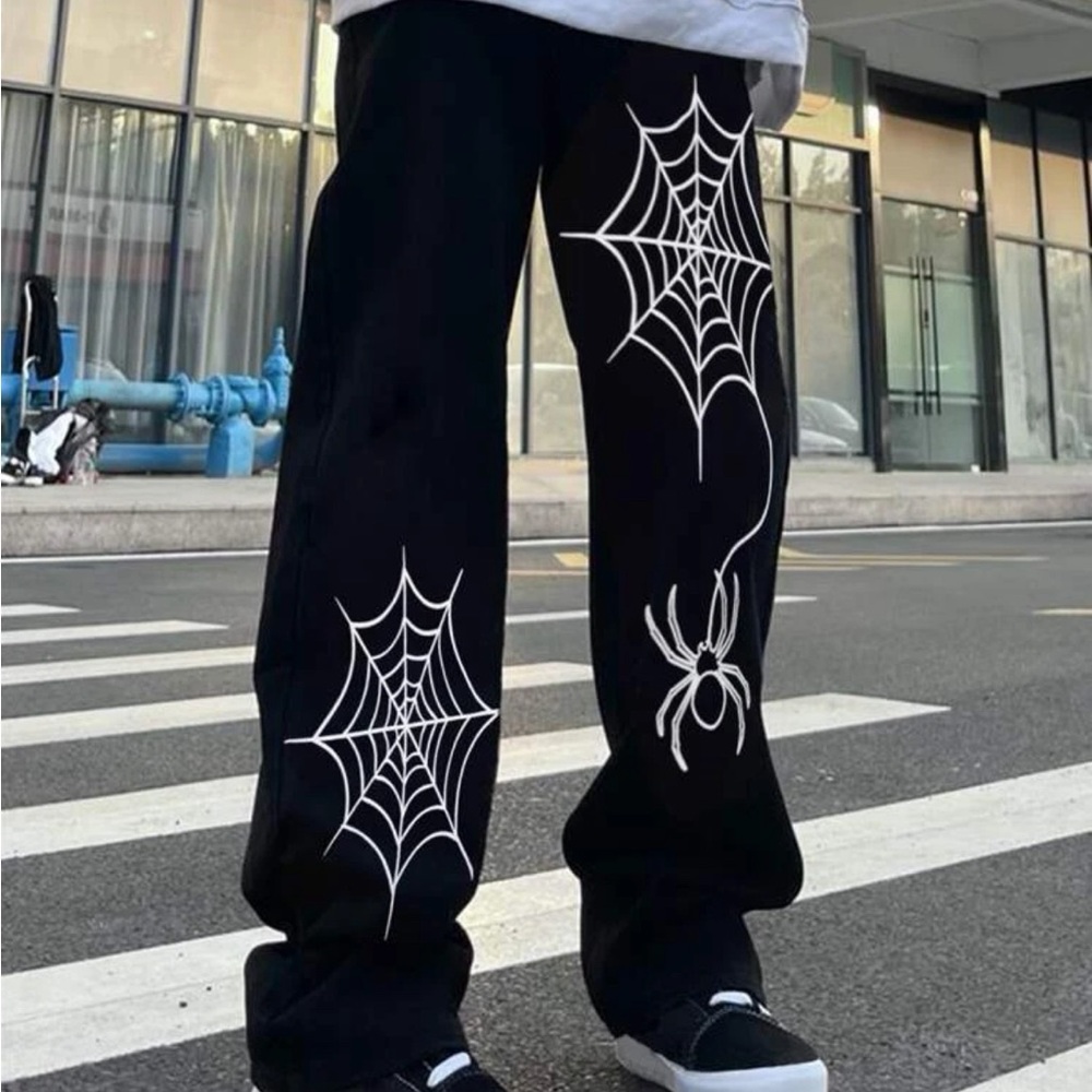 Men Spiderweb Print Straight Leg Pants